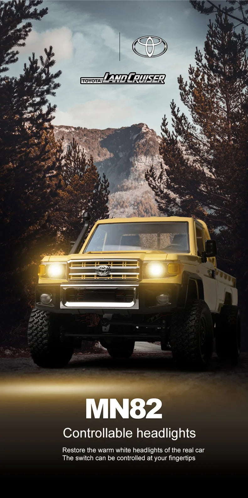 MN82 RC Crawler 1:12 Full Scale Pick Up Truck 2.4G 4WD Off-road Car Controllable Headlights Remote Control Vehicle Model Kid Toy