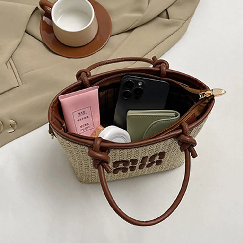 New Summer Beach Grass Woven Bag Women's Handbag Embroidered Thread Fashion Crossbody Bag Women's Unique Design Shoulder Bag
