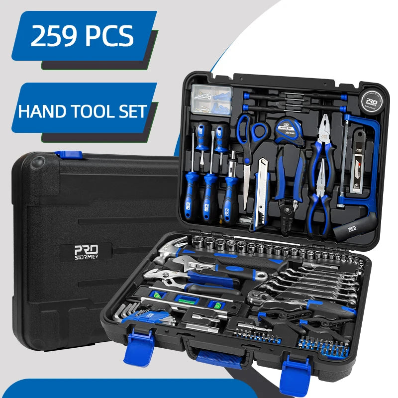 259Pcs Hand Tool Set DIY Home Repair Tool Kit Woodworking Tools Bag Car Repair Tool Set Wrench Saw Screwdriver By PROSTORMER
