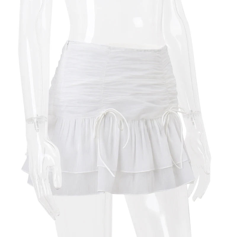 WhereMery Sexy Skirt Mesh Perspective Pleated Mini Skirt Waist Casual Mini Dresses Street Nightclub Summer Women's Short Skirt