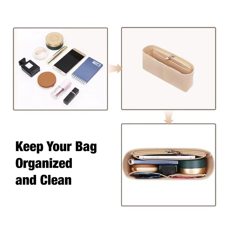 New Felt Liner Cosmetic Bag, Multi-lined Multi-Grid Bag, Single-Handle Storage Bag, Ultralight Dumpling Handbag