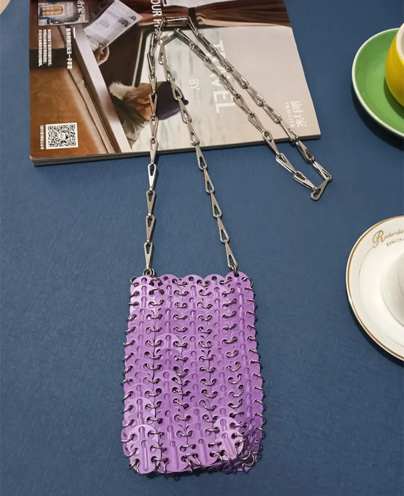 luxury Women Bags Designer Metal Sequins Chain Woven Bag Hollow Evening Bags Clutch Female Travel Holiday Shoulder Bag Handbag