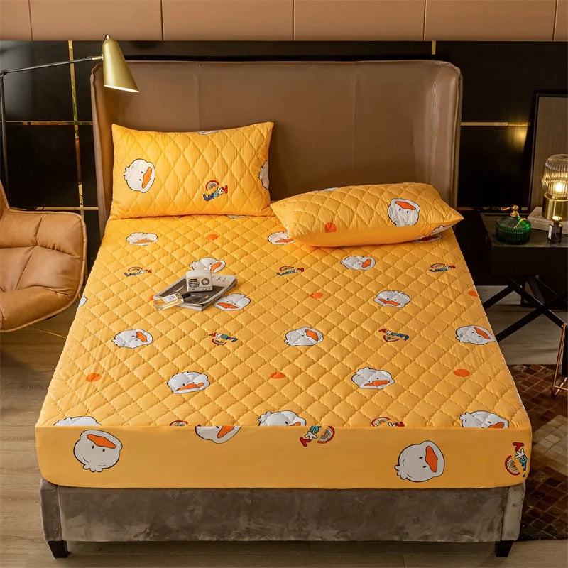 100% Waterproof Thicken Mattress Protector Cover Non-slip Fitted Bed Sheet Pad Bed Cover Single Double Bed Queen King Size 1Pc