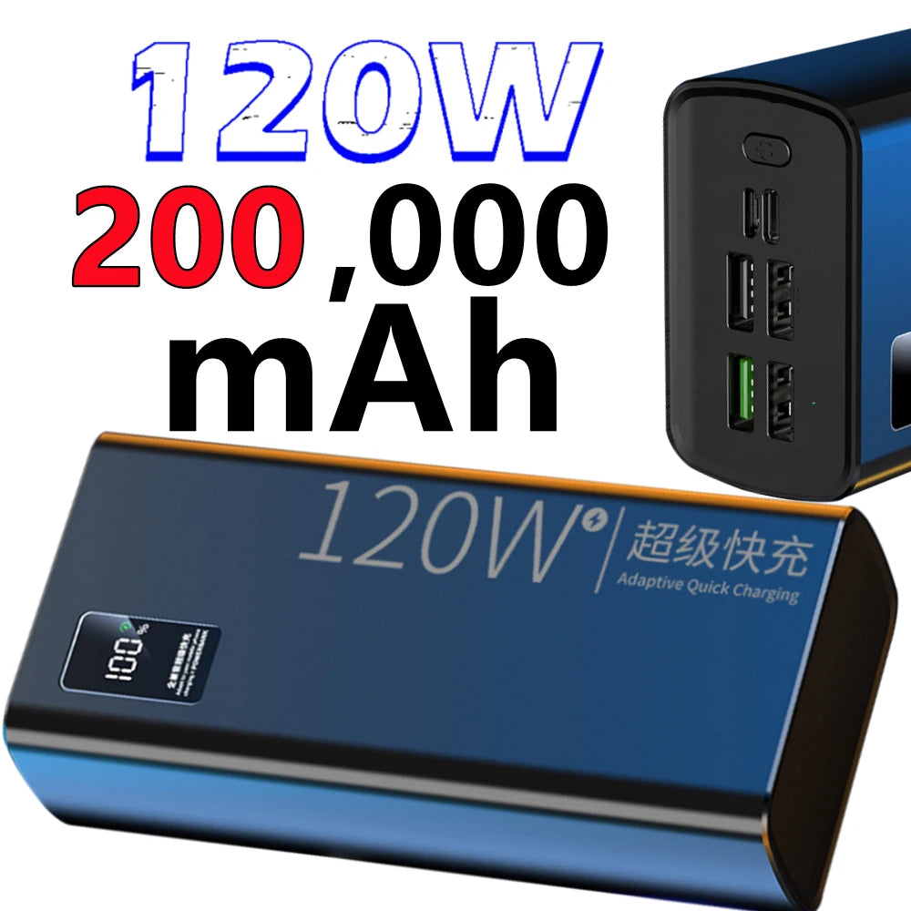 120W Power Bank For Xiaomi Super Fast Charging 200,000mAh Ultralarge Capacity For External Battery For Cell Phones, Laptops