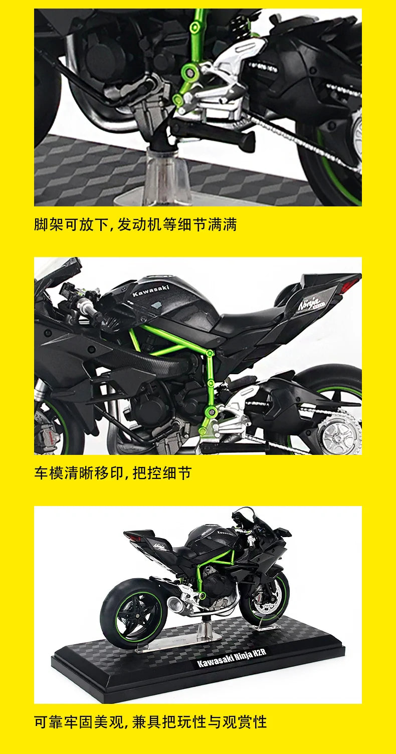 MSZ CCA 1:12 Kawasaki Ninja H2R with base alloy die-cast car motorcycle model, toy gift giving, die-cast static motorcycle model