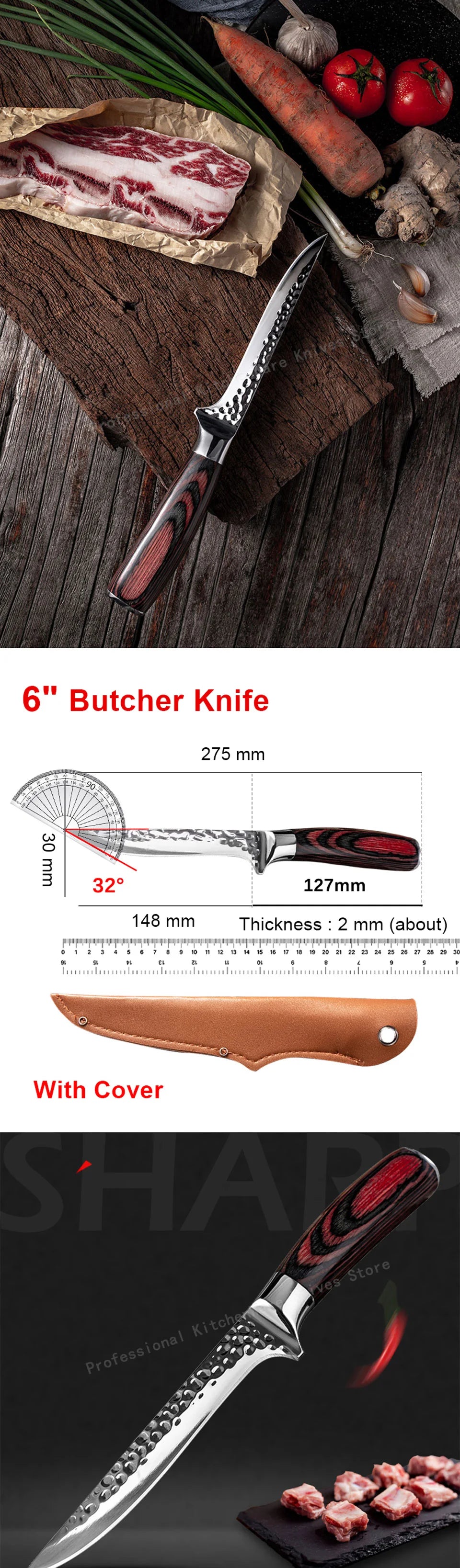 Handmade Stainless Steel Kitchen Chef Boning Knife Fishing Knife Sharp Meat Cleaver Butcher Knife Slicing Slaughter Knives Tool