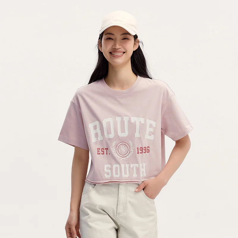 Semir Short-Sleeved T-Shirt Women Short Length American Letter Print 2024 Summer New Vintage Style Loose Fit Clothing
