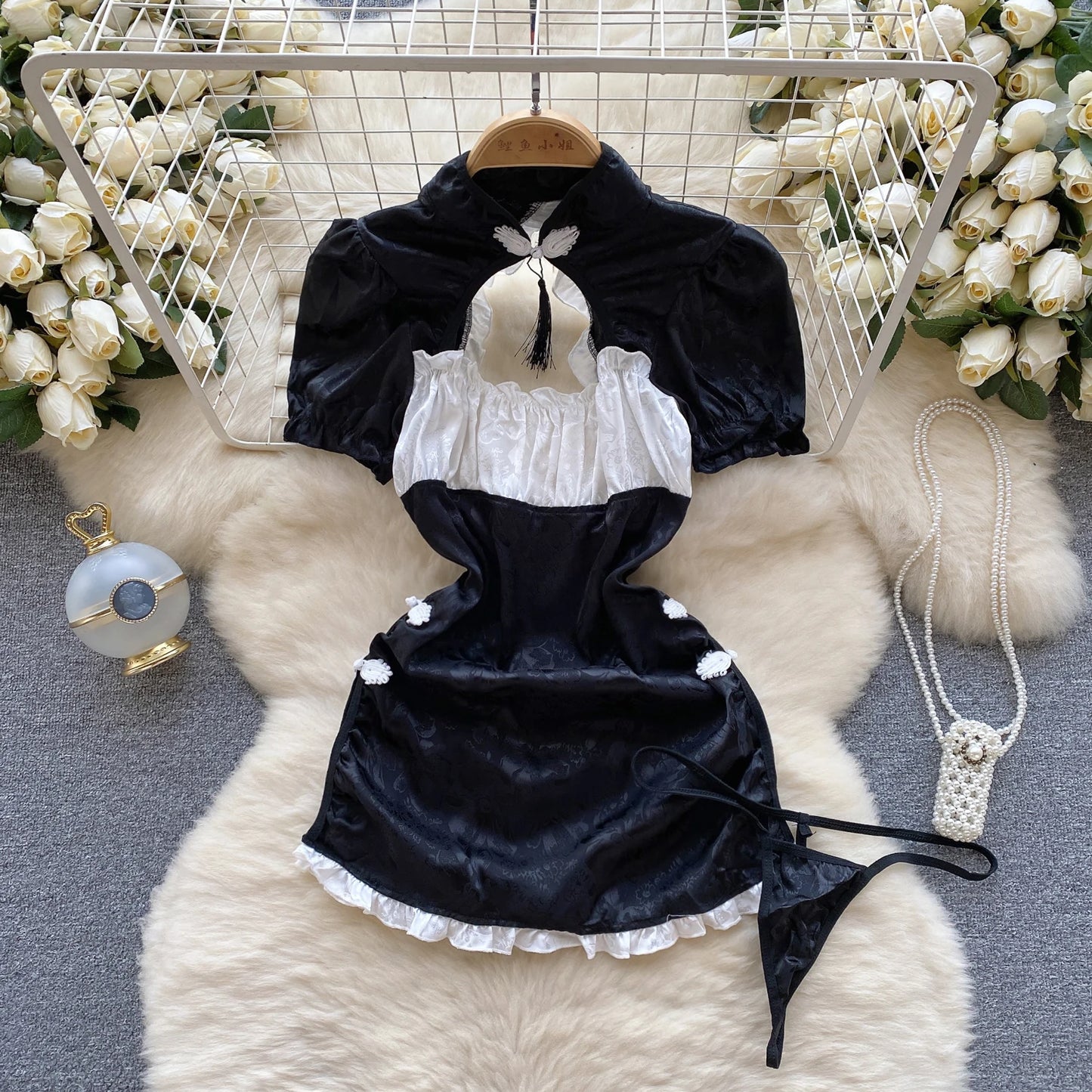 Girls Sexy Cute Japanese JK Uniform Mini Checkered Strap Skirt Off Shoulder High Waist Elastic Cosplay Dress Hot Sweet Pajama
