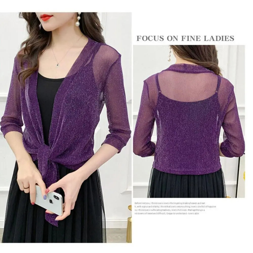 Polyester Women's Cardigan New One Size Tulle Sun Protection Clothing Mesh Shawl Summer
