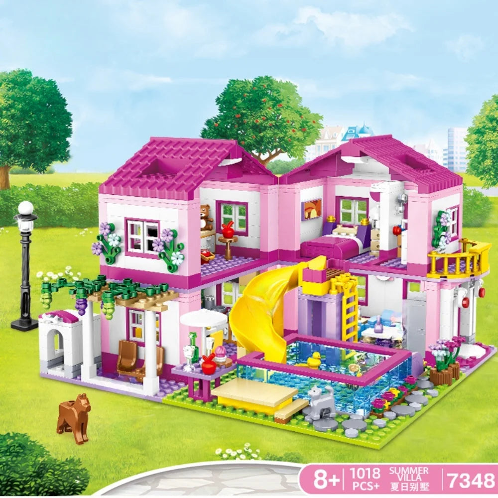 Friends City Series House Summer Holiday Villa Castle Building Blocks Sets Figures Swimming Pool Decor Toys for Kids Girls Gifts