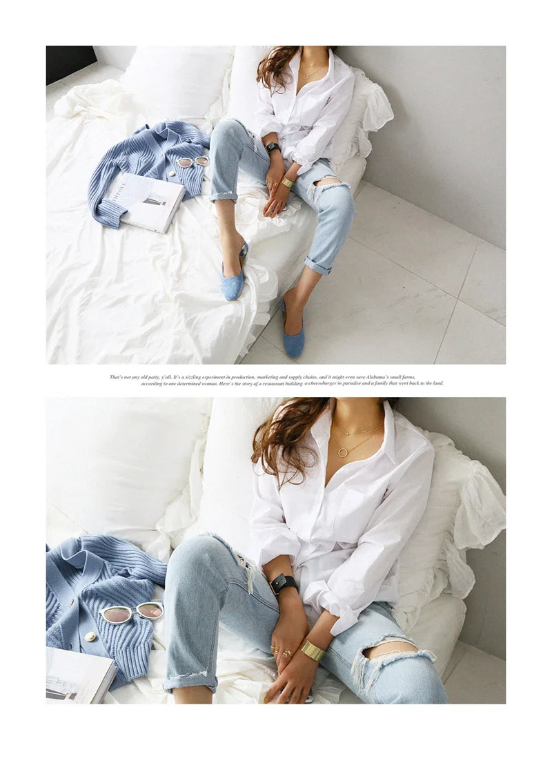 Cotton Blouse White Shirt Fashion Women Blusas Mujer De Moda OL Style Tops Casual Ladies Long Sleeve Shirts and Blouses 3496