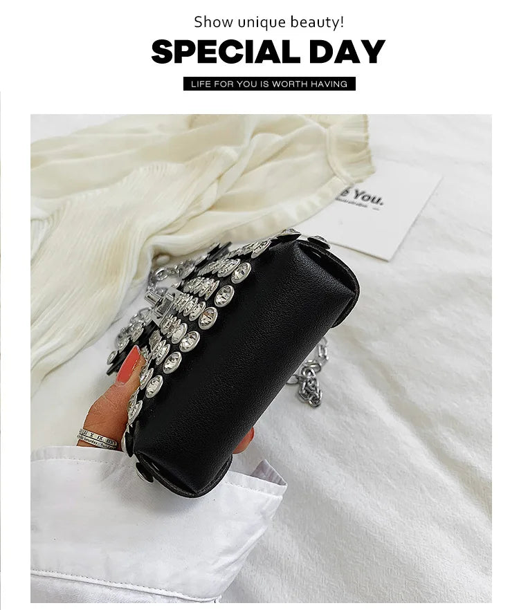 Luxury Full Rhinestone Women Phone Waist Bags Detachable PU Leather Waist Belt Shoe chain Crossbody Shoulder Bag Pack