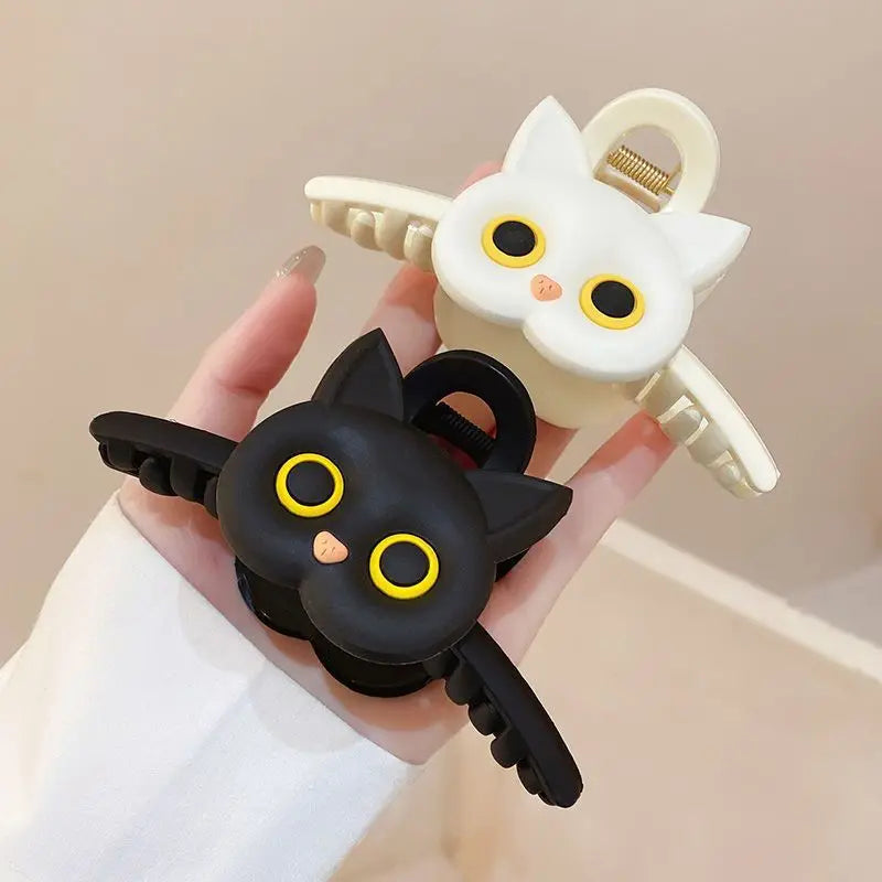 AISHG Cute Black White Cat Hair Clips Women Hollow Geometric Grab Claw Clips Cartoon Animal Hairpin Girls Hair Accessories