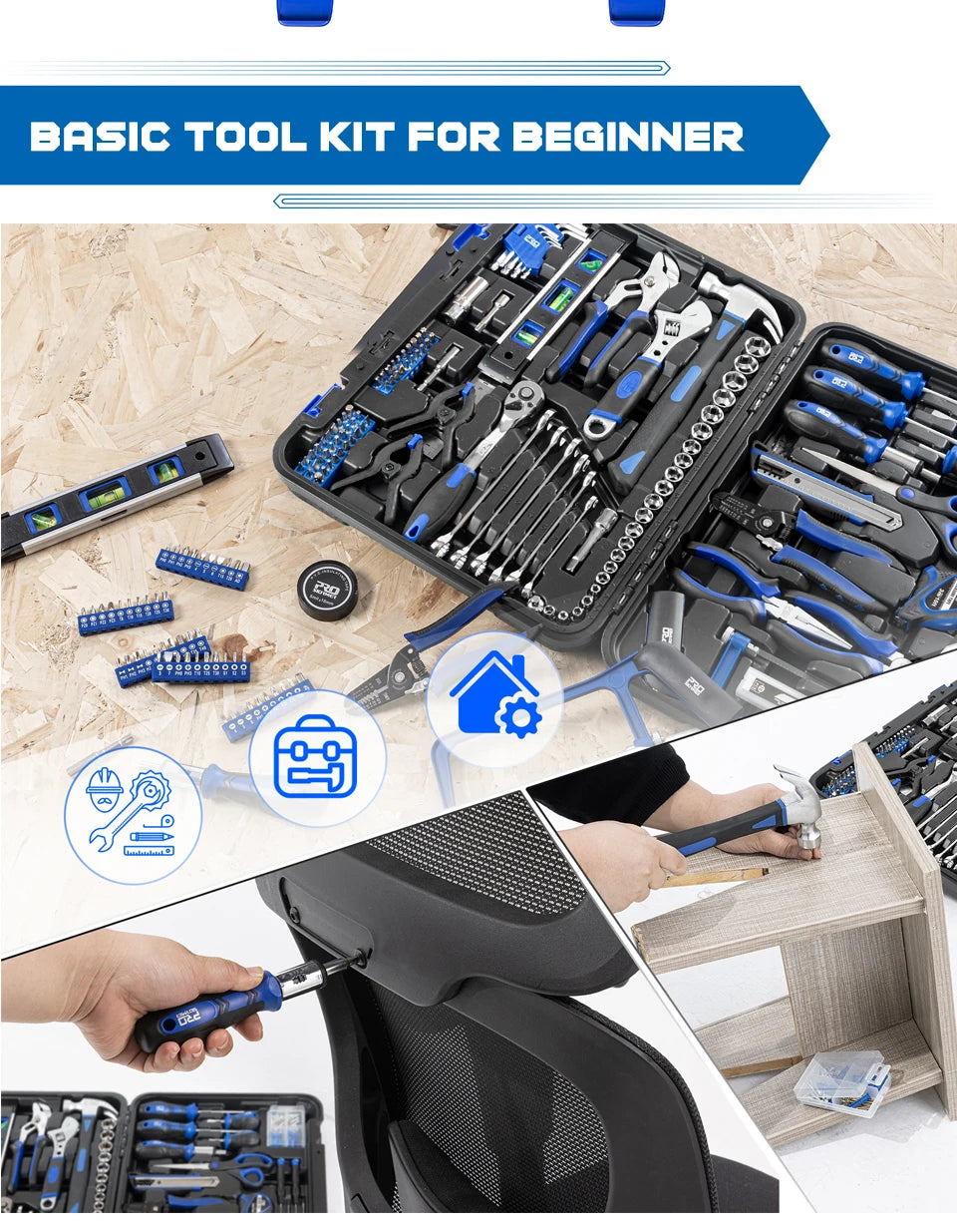 259Pcs Hand Tool Set DIY Home Repair Tool Kit Woodworking Tools Bag Car Repair Tool Set Wrench Saw Screwdriver By PROSTORMER