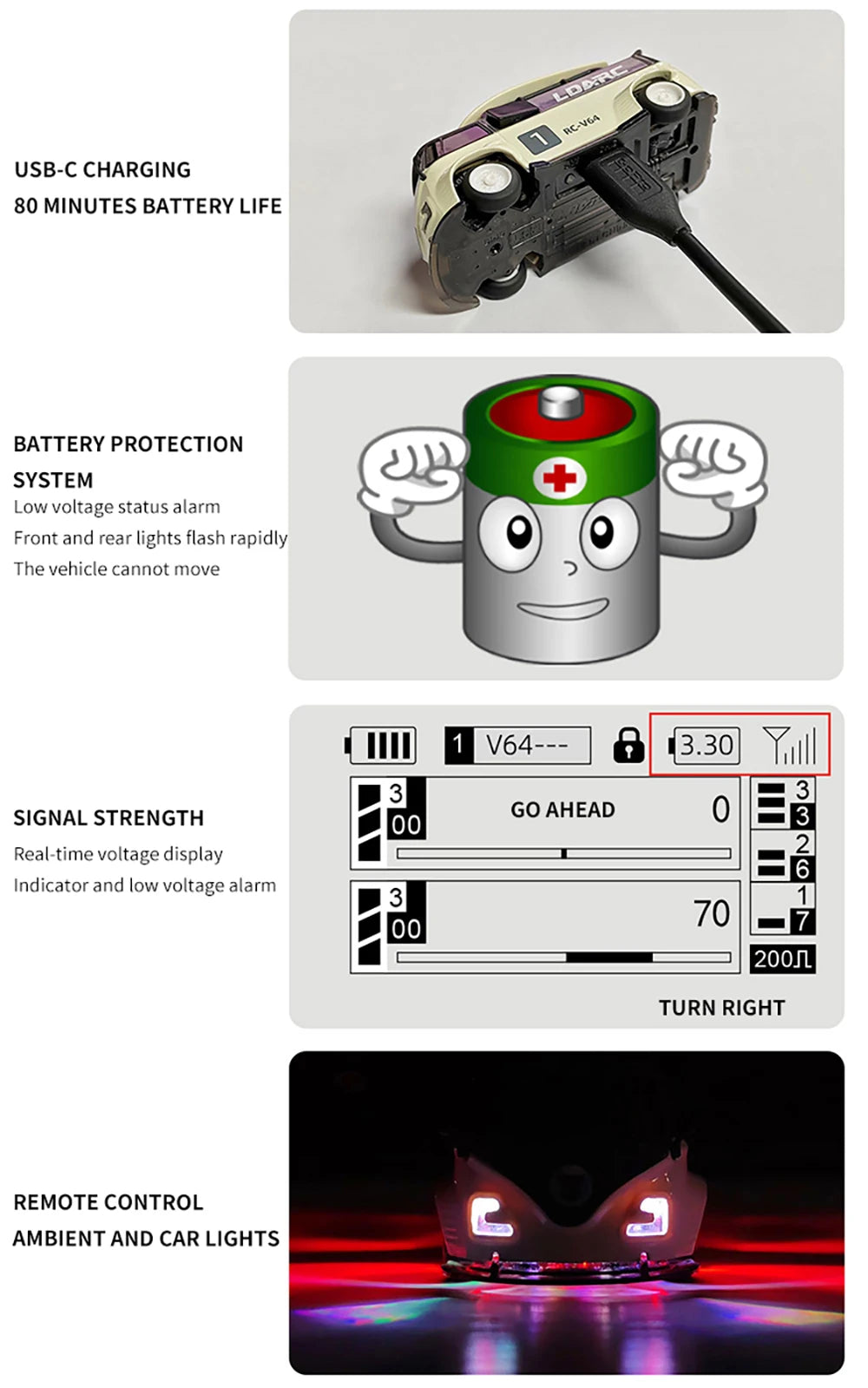 LDARC V64 1/64 MINI RC Simulated Electric Remote Control Model Car Tabletop Bus Vehicle RTR 2.4GHz Adults Children's Toys