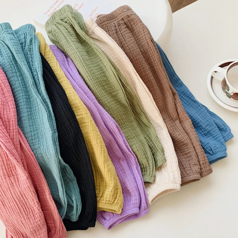 Sweet Girls Cotton Linen Pants Baby Kids Casual Loose Harem Pants Spring Summer Girl Breathable Pant Children Clothing