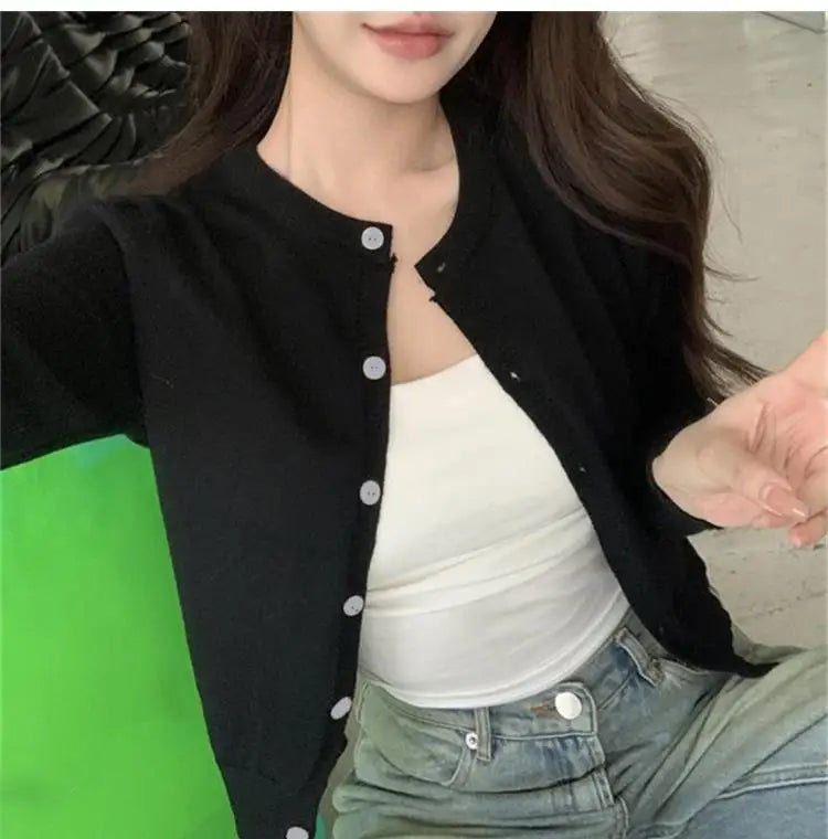 Alobee Red Cardigan Knit Early Autumn Women Clothes New 2024 Outdoor Crop Sweater Outerwear Long Sleeve Top Bottoming Shirt