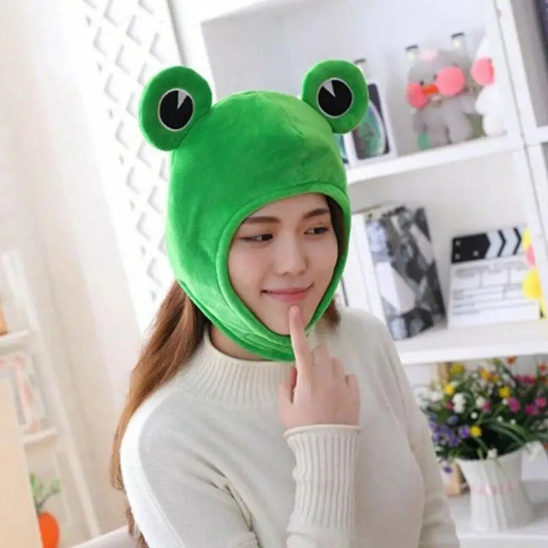 Cartoon Funny Adorable Plush Frog Hat Big Eyes Creative Animal Cosplay Costume Dress Up Hat Headgear for Kids Adults Gift C4Z2