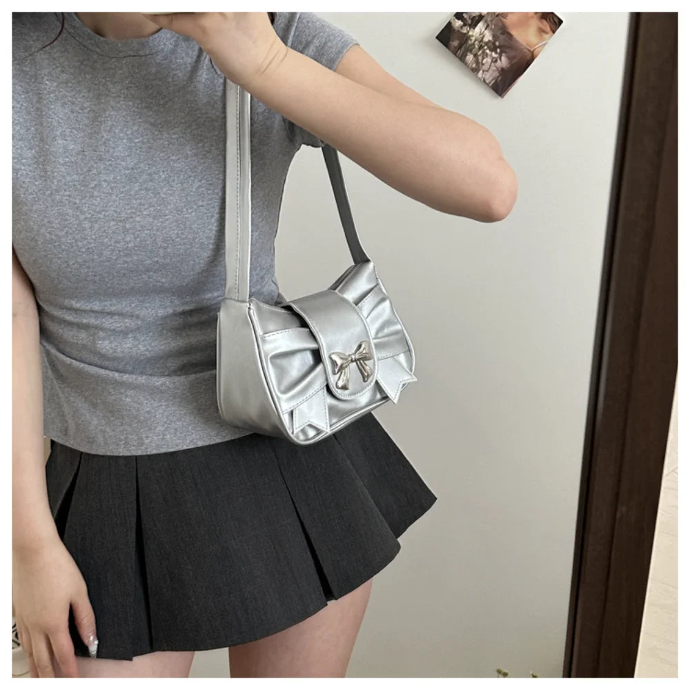 Korean Bow Pleated Shoulder Bag For Women 2024 Spring Summer New Armpit Bag Handbag