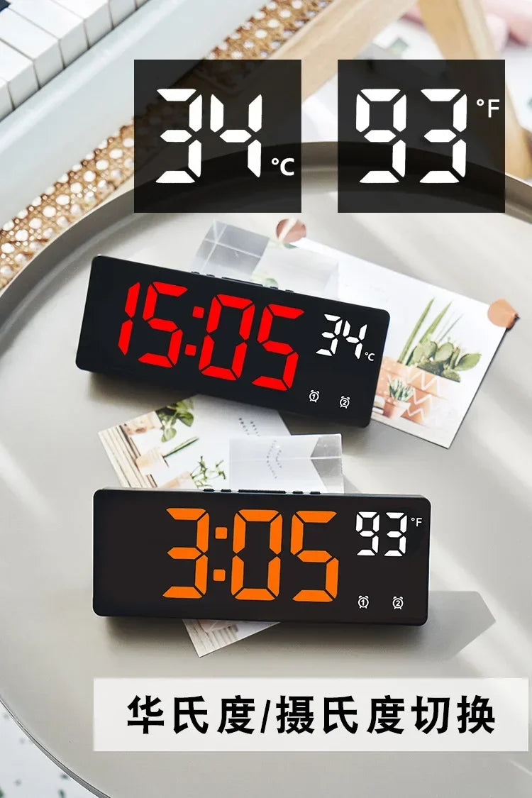 Voice Control Digital Alarm Clock Temperature Dual Alarm Snooze Desktop Table Clock Night Mode 12/24H LED Clock Watch Desk