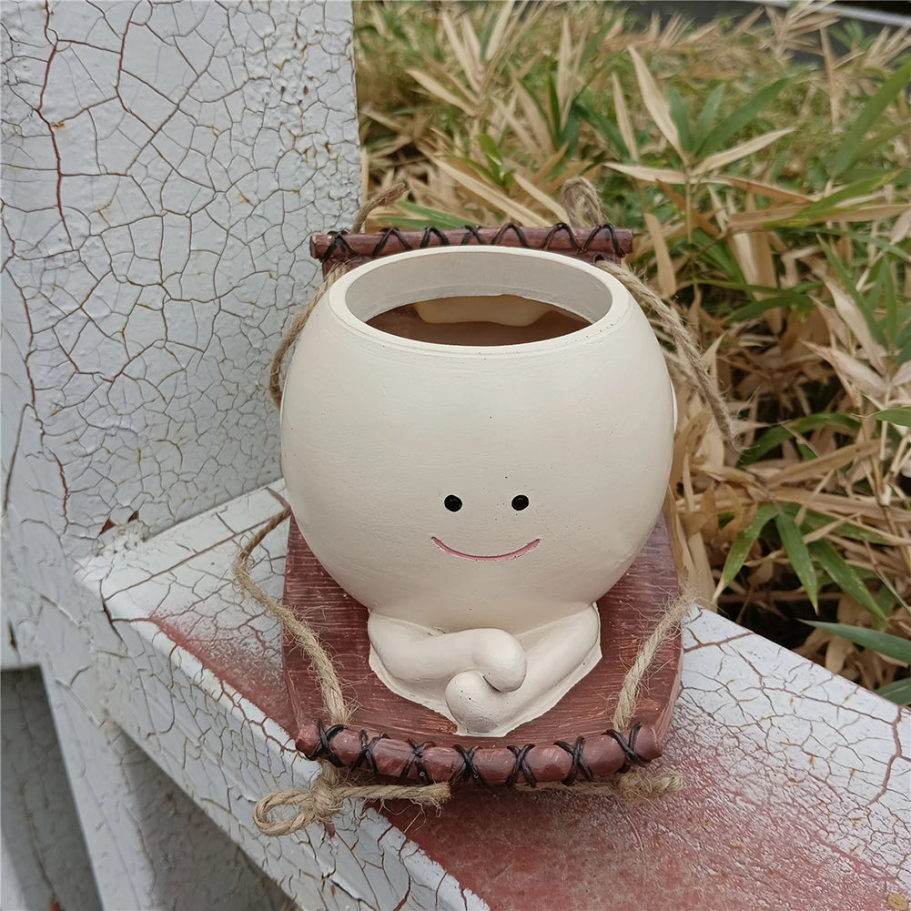 Flower Pot Wall Planter Pot Creative Swing Face Resin Cute Plant Succulent Pots Smiling Face Flower Container Garden Accessories