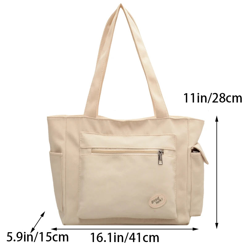 Lightweight Canvas Shoulder Bags For Women Ladies Handbags Multi Pockets Pure Color Travelling Shopper Totes