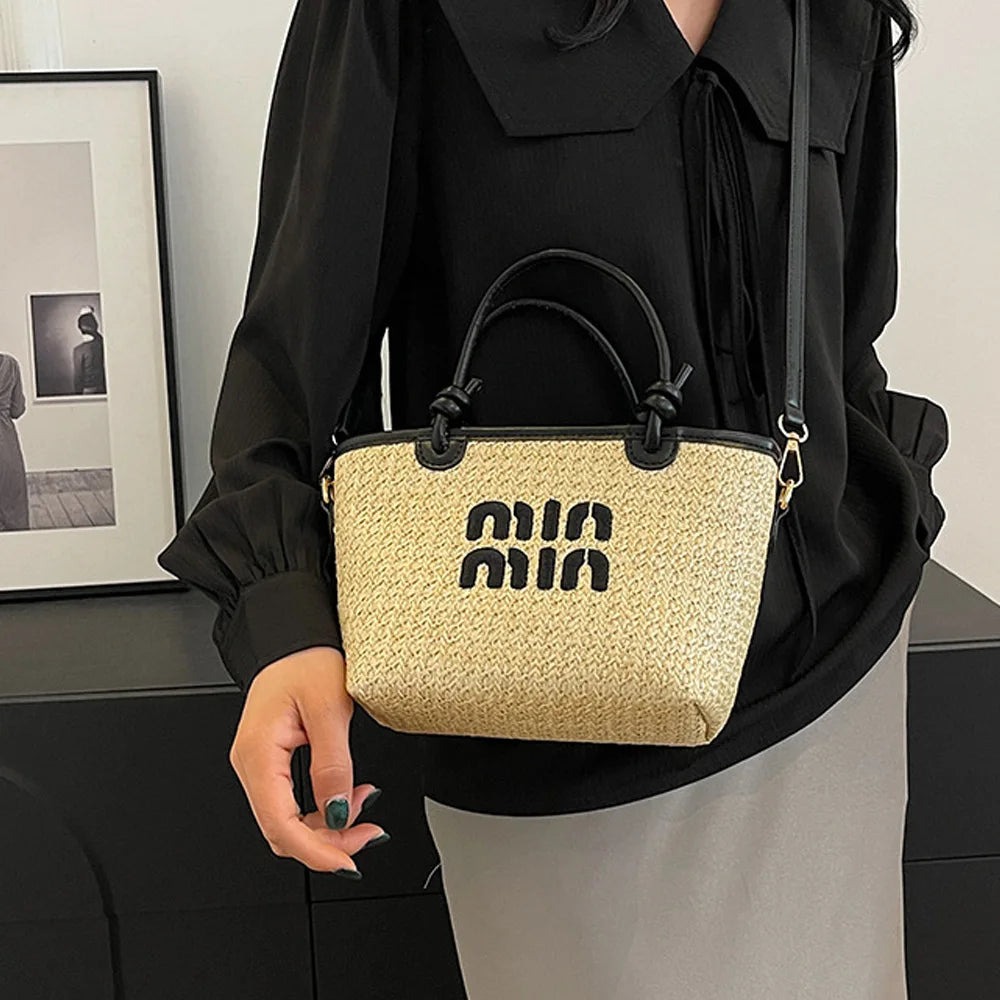 New Summer Beach Grass Woven Bag Women's Handbag Embroidered Thread Fashion Crossbody Bag Women's Unique Design Shoulder Bag