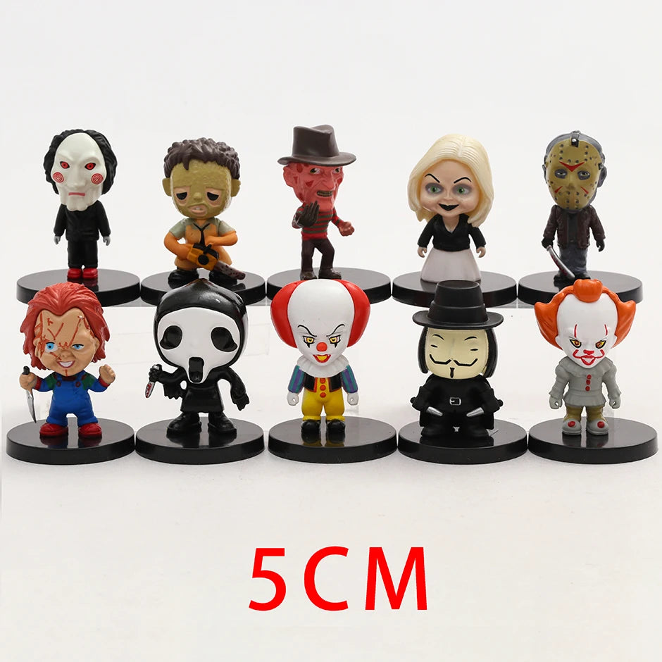 10pcs/set Horror Movie Characters V for Vendetta Chucky Freddy Jason Saw PVC Figures Toys