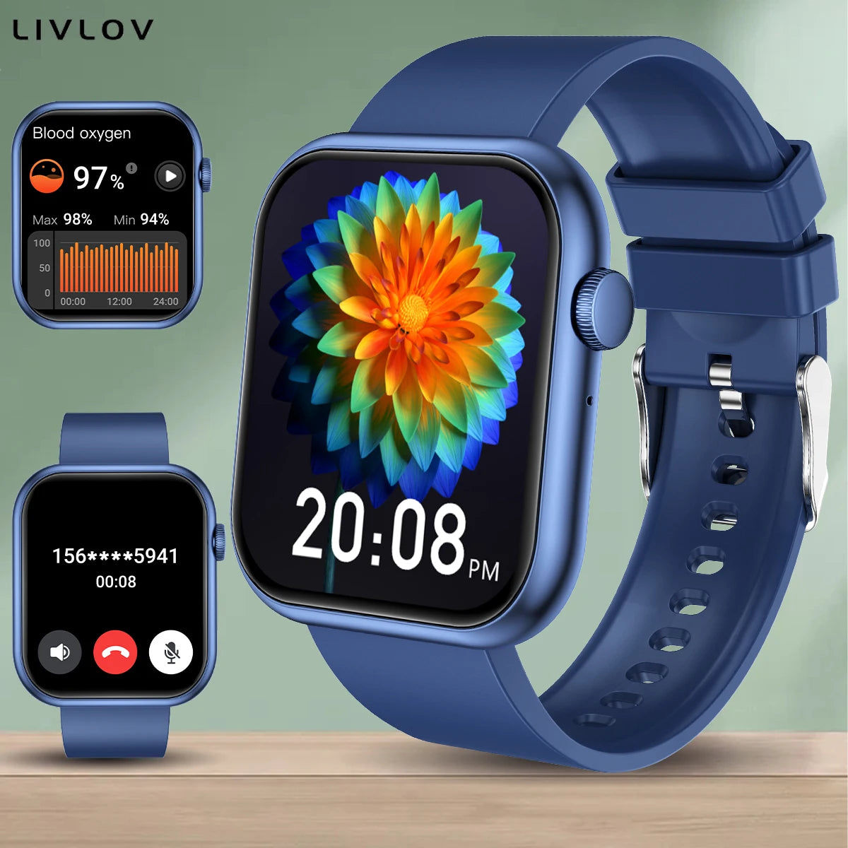 AI Voice Assistant Smart Watch, 2.0'' HD Screen Fitness Tracker with Temp Check/ Breathing Exercise/ Flashlight/ 100+Sports