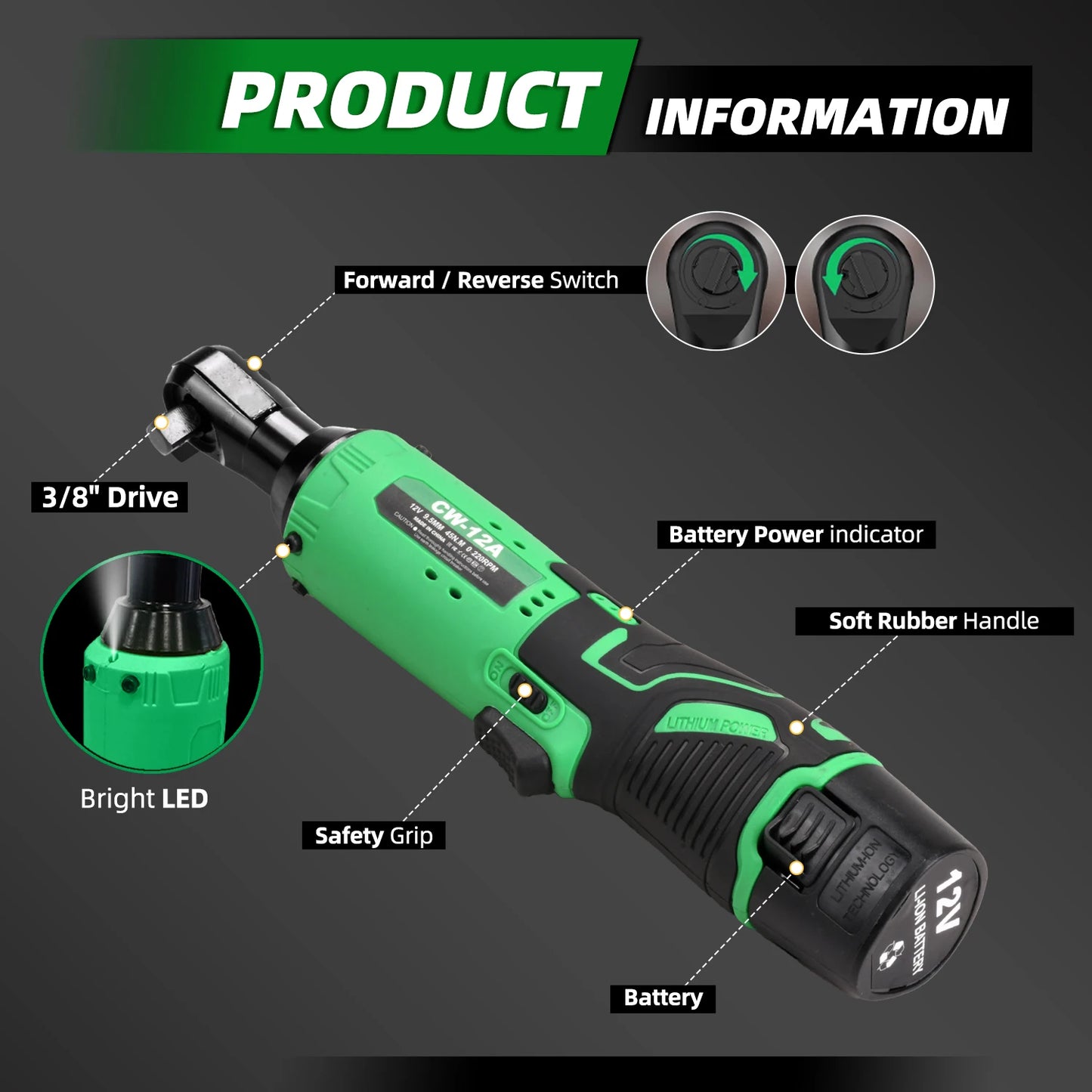 400 RPM 3/8" 12V Tegatok Cordless Ratchet Wrench Set - Rotary Tools For garden, home and all other living needs