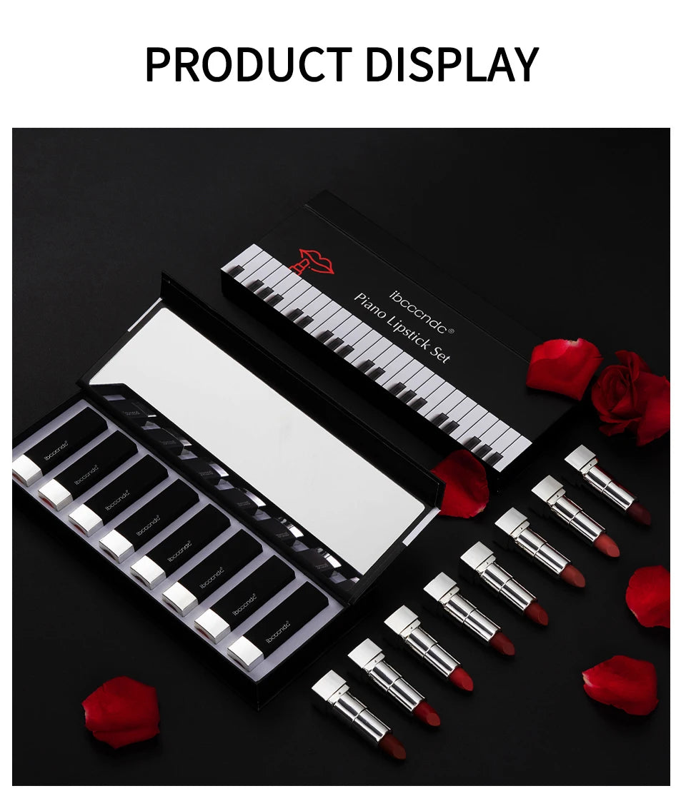 8Pcs/Set Velvet Matte Lipstick Set Long Lasting Waterproof Creative Piano Box Design Nude Red Batom Makeup Cosmetic Gifts