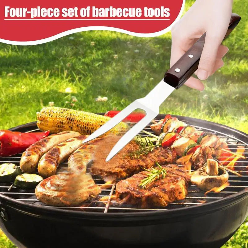 4PCS Grill Utensils Set Stainless Steel Heavy Duty Grilling Accessories Kit Outdoor Camping BBQ Grill Tools Set Grill Utensils