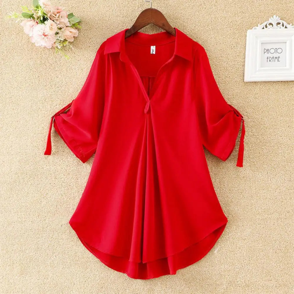 Women Summer Tunic 2023 Fashion Casual Women's Blouses Solid Color Cool Casual Ladies V Neck Loose Blouse Summer Chiffon Tops