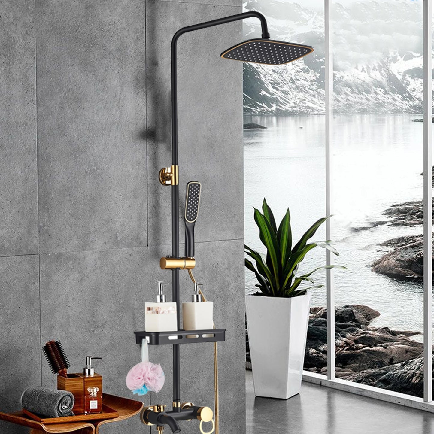 Black Shower Set Faucet Rainwater Manual System High-Quality Pure Lead-Free Copper Material With Good Water-Saving Performance