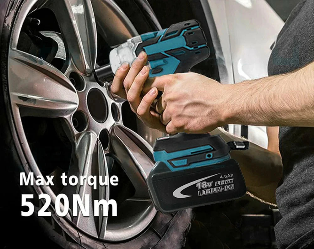 520Nm Brushless Electric Impact Wrench 18V Rechargeable Wrench Power Tool Compatible for Makita Battery 1/2 Inch Head Power Tool