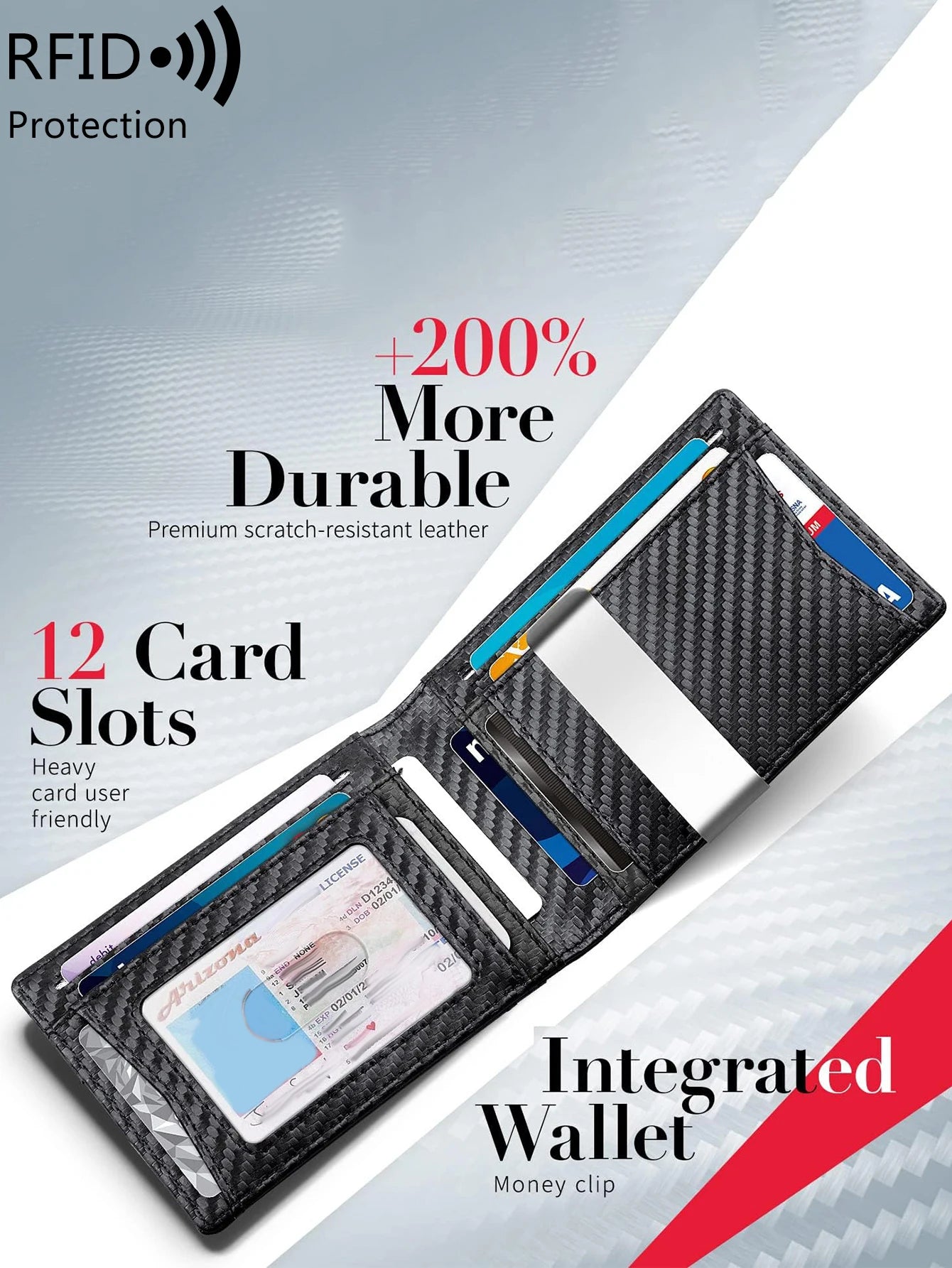 Minimalist men's wallet RFID anti-theft brush double fold cross front pocket portable card holder 12 card multifunctional wallet