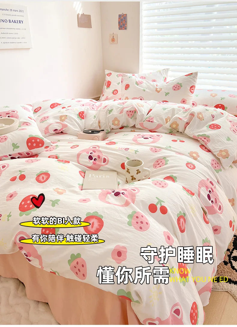 Ins Simple Flower Bed LinenTwin Full Queen King Size Bed Sheets Set Adults Kids Floral Bed Comforter Sets Bed Duvets Kawaii