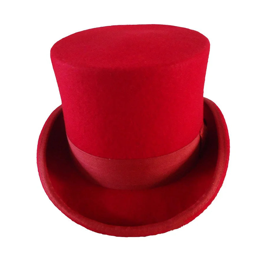 New Men Hat 100% Wool Fedora Hat Unisex Top Show Gentleman Bowler Hat Black Red Magic Hat Presidential Hat Feather Accessories
