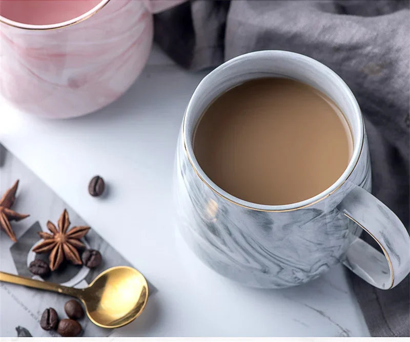 Nordic Ins Style Ceramic Mug Marbled Gold Rim Coffee Cup Oatmeal Breakfast Cup Valentine's Day present Couple water cups