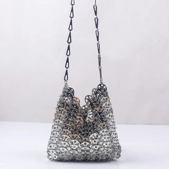 luxury Women Bags Designer Metal Sequins Chain Woven Bag Hollow Evening Bags Clutch Female Travel Holiday Shoulder Bag Handbag