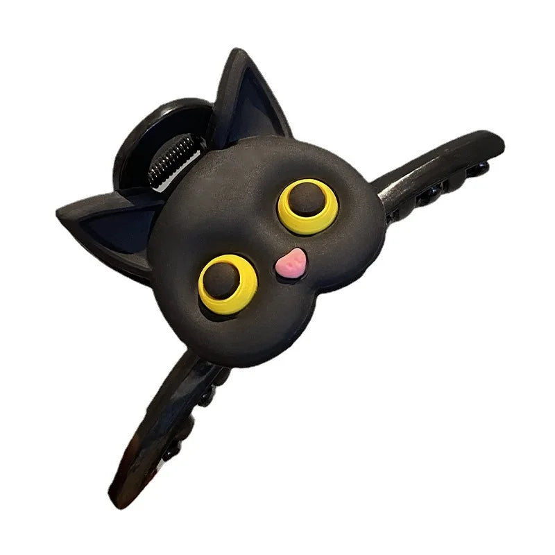 AISHG Cute Black White Cat Hair Clips Women Hollow Geometric Grab Claw Clips Cartoon Animal Hairpin Girls Hair Accessories