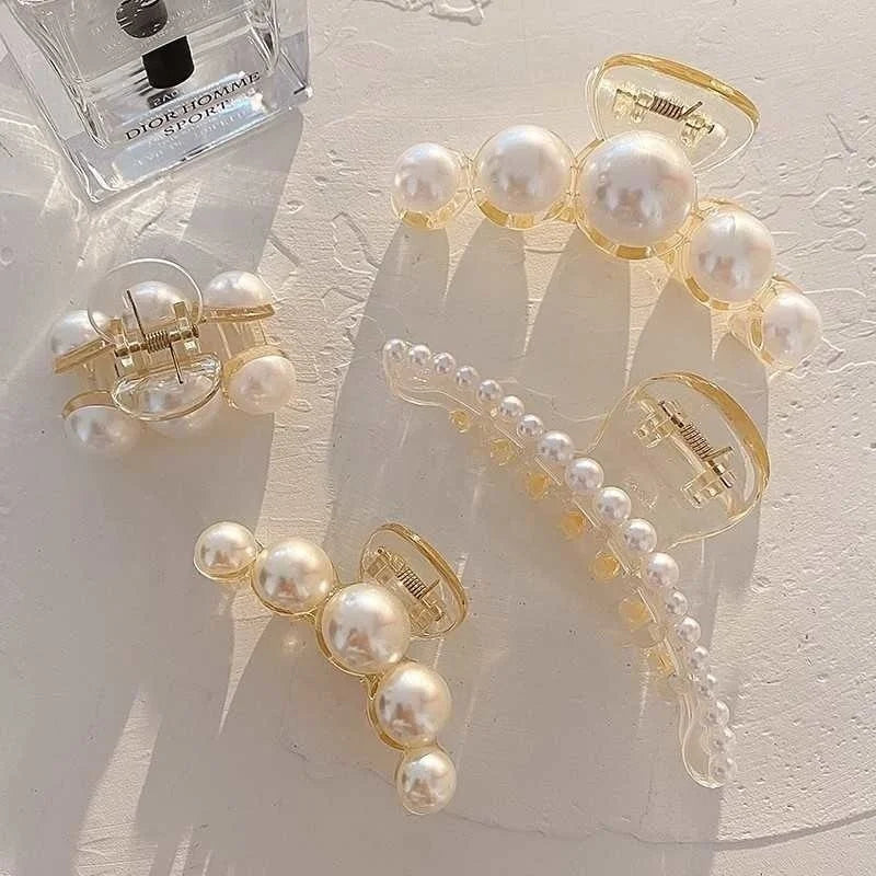 Big Pearl Hair Claw For Women Ladies Makeup Hair Barrettes Hair Accessories Korean Cross Crab Hair Clip Fashion Girl Headwear