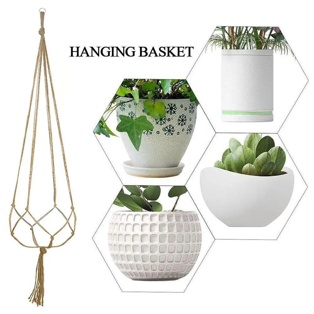 1pcs Braided Rope Hanging Basket Flower Pot Straw Macrame Net Hanger Garden Holder Craft Plant Balcony Decor Accessories