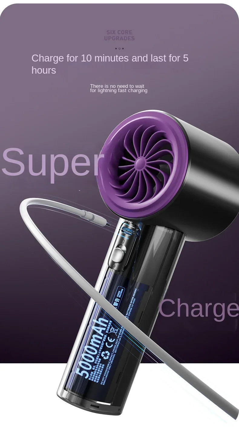 100 Gears Handheld Fan 5000mAh USB Mini Portable Rechargeable High-Speed Turbine Small Fan Desktop Student Electric Fan