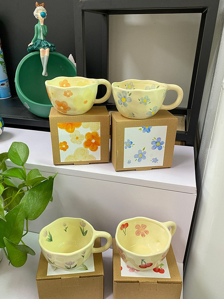 Ins Style Hand Kneading Special-Shaped Ceramic Coffee Cup Flower Creative Mug High Color Value Breakfast Cup Juice Cup Milk Cup