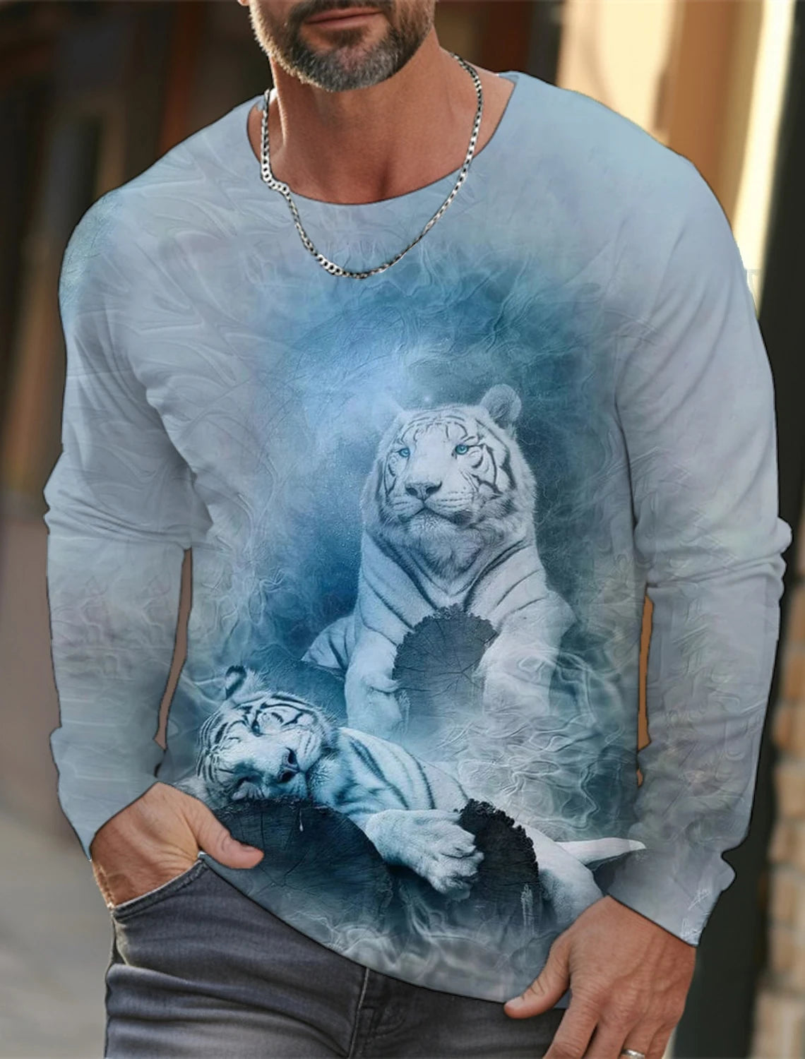 Tiger Graphic Men's Long Sleeve T-shirt for Men Clothing Casual Top Tee Shirt Fashion Animal 3D Full Printing Streetwear