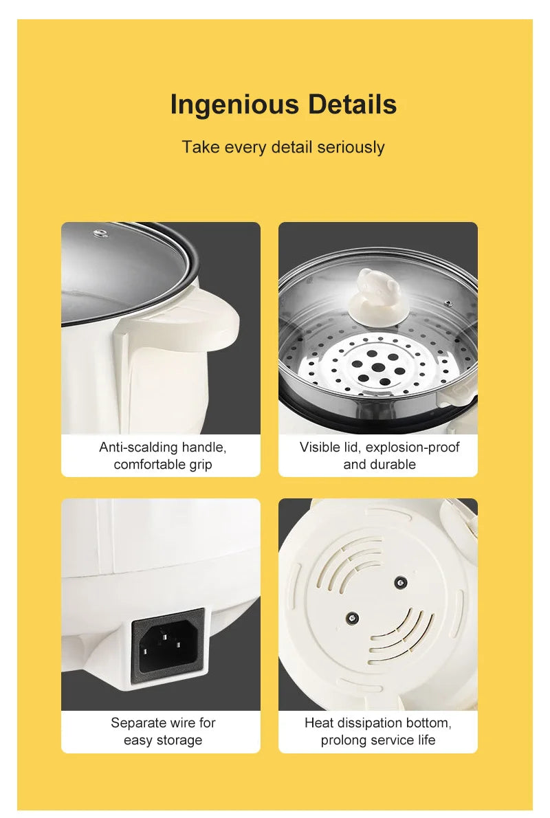 Multi Cooker Multifunctional Electric Pan Non-stick Cookware Rice Cooker Multi Ramen Soup Hotpot for Dormitory Kitchen 220V EU