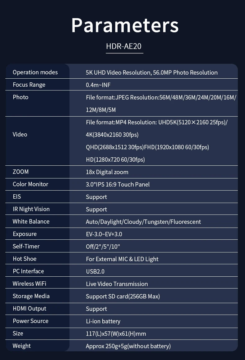 5K UHD Professional Camcorder Ordro AE20 Video Camera Youtube Vlogging Filming Recorder with WIFI IR Night Vision Digital Zoom