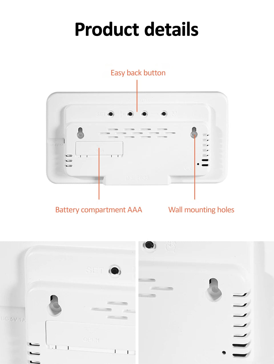 Voice Control Alarm Clock USB Powered LED Digital Clocks Temp Date Week Display 12/24H DST Brightness Adjustment 2-Alarms Clocks