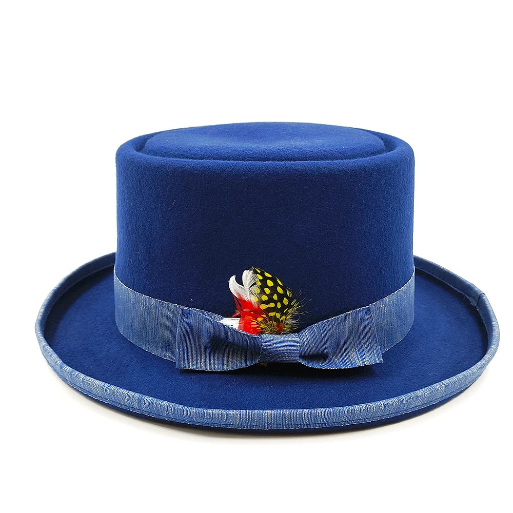 New Men Hat 100% Wool Fedora Hat Unisex Top Show Gentleman Bowler Hat Black Red Magic Hat Presidential Hat Feather Accessories